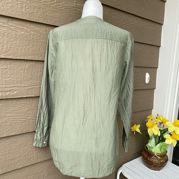 Chicos Size 0( XS)Womens Top Green Silk/Cotton Blend Studded Pockets Long Sleeve - Picture 4 of 14